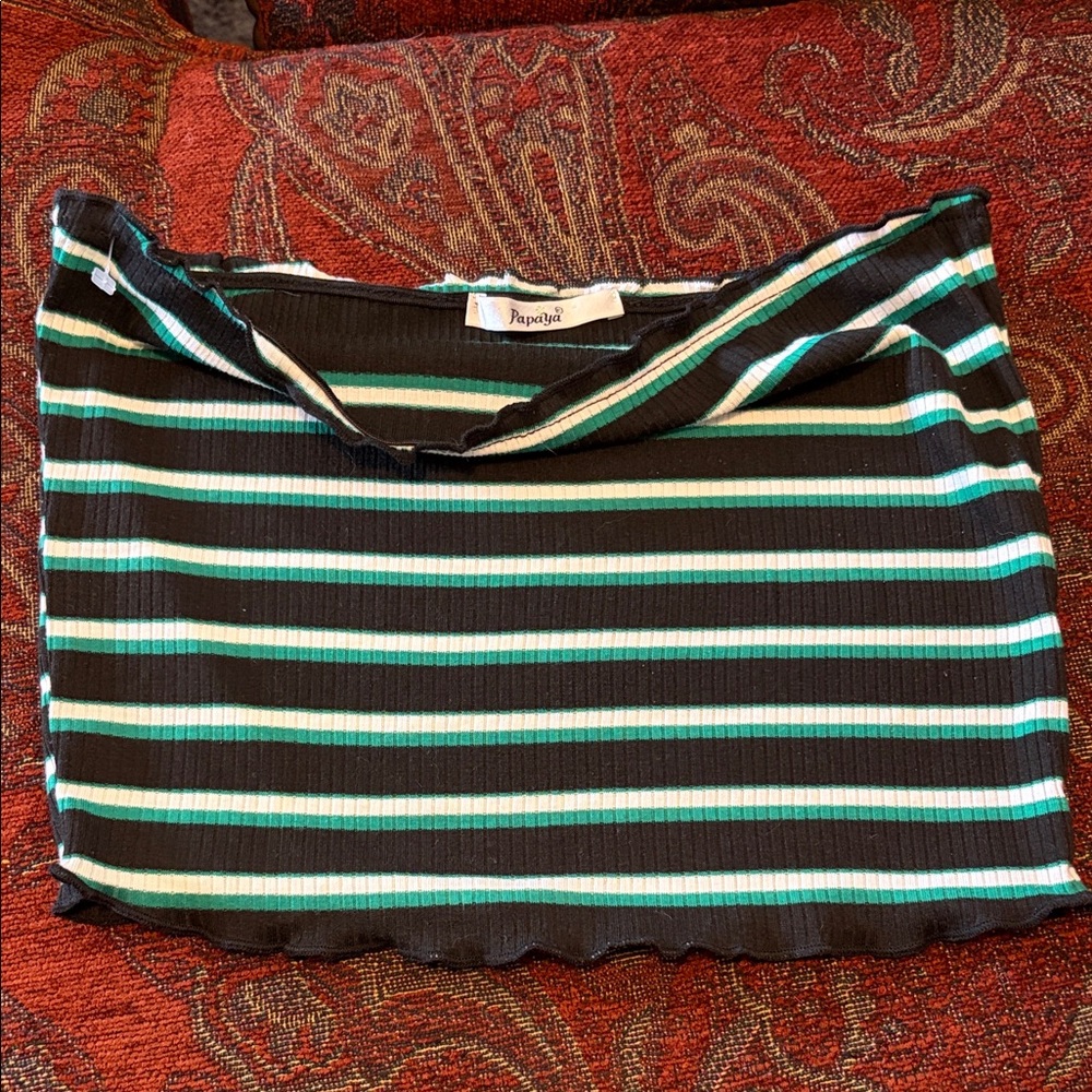 Papaya Black, Teal & White Striped Ribbed Mini Skirt